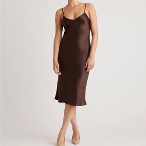 Quince Washable Silk Slip Dress in Hot Fudge size Small NWT